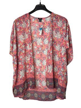Rue21+ Sheer Floral Kimono Open Front Top Size 1X/2X Multicolor Polyester New